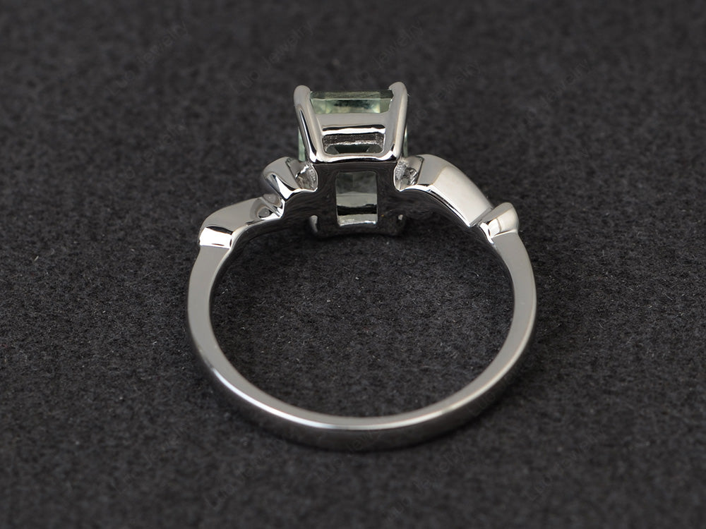 Unique Emerald Cut Green Amethyst Ring Rose Gold - LUO Jewelry