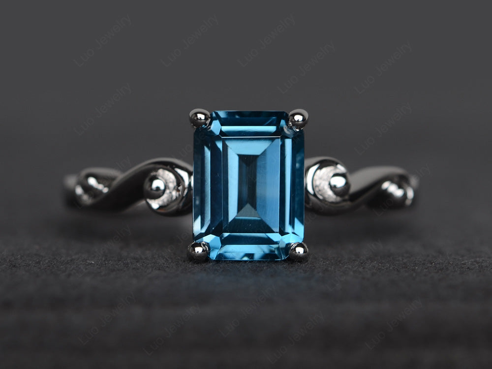 Unique Emerald Cut London Blue Topaz Ring Rose Gold - LUO Jewelry