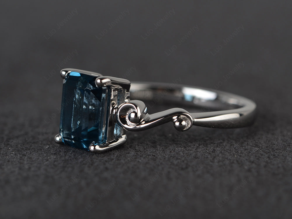 Unique Emerald Cut London Blue Topaz Ring Rose Gold - LUO Jewelry