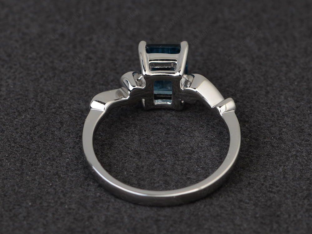 Unique Emerald Cut London Blue Topaz Ring Rose Gold - LUO Jewelry