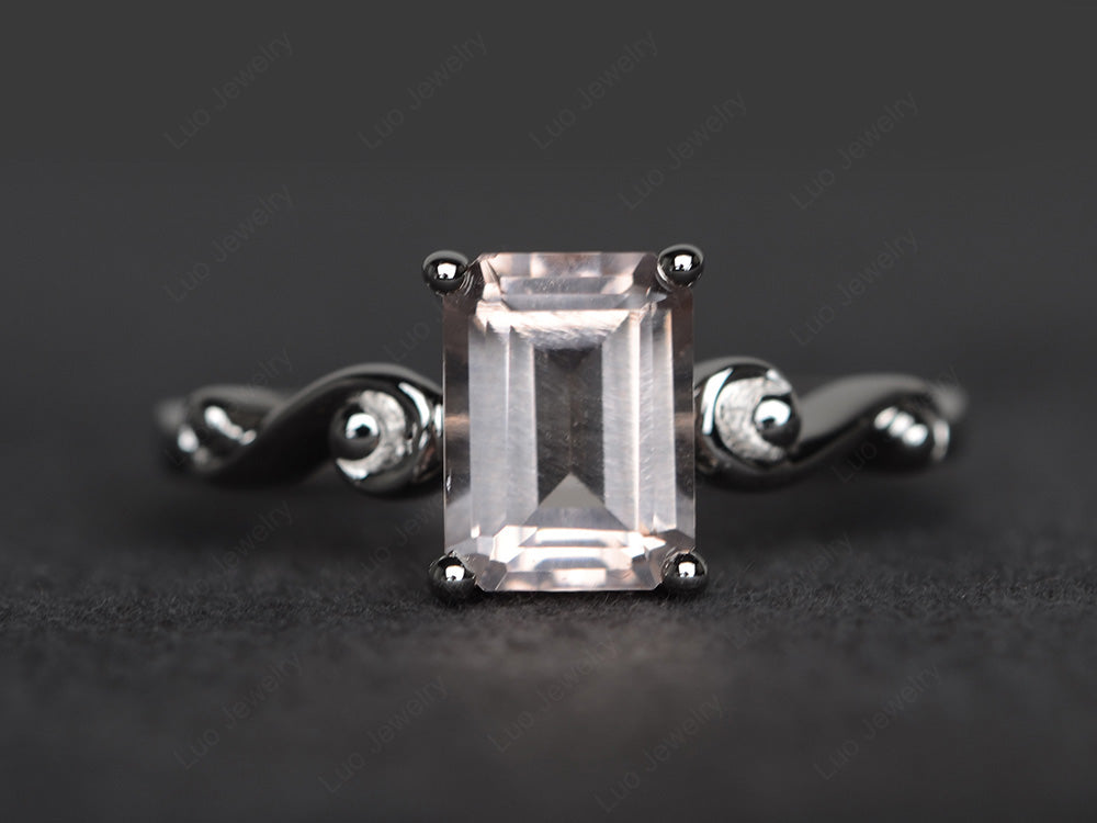 Unique Emerald Cut Morganite Ring Rose Gold - LUO Jewelry