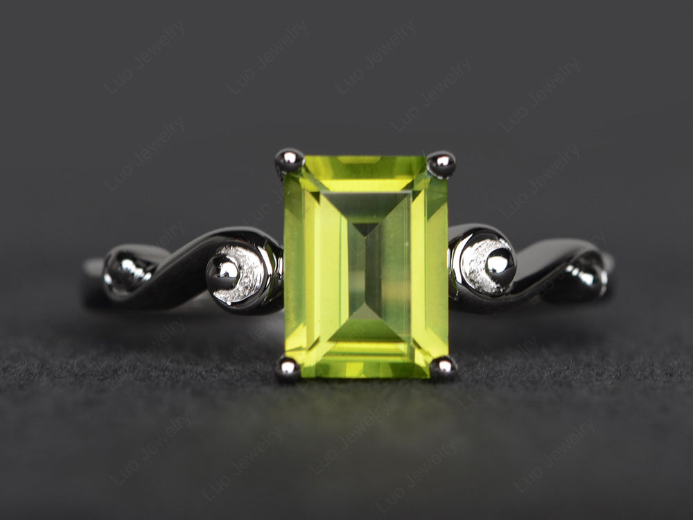 Unique Emerald Cut Peridot Ring Rose Gold - LUO Jewelry
