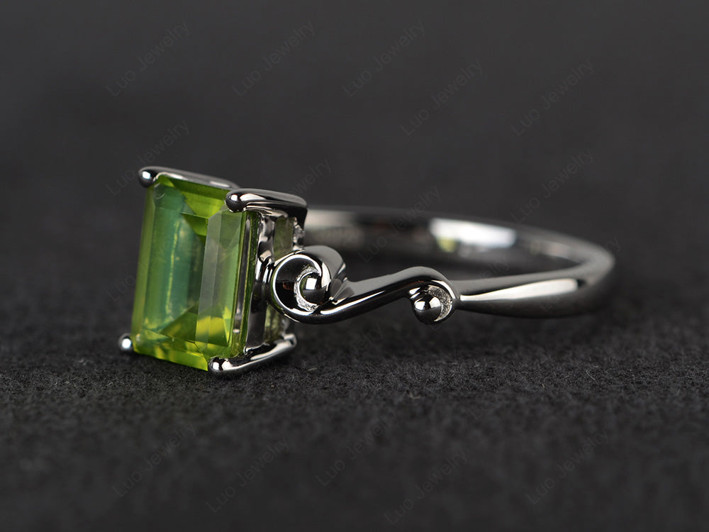 Unique Emerald Cut Peridot Ring Rose Gold - LUO Jewelry