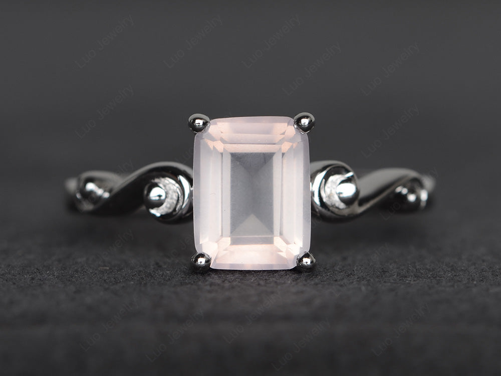 Unique Emerald Cut Rose Quartz Ring Rose Gold - LUO Jewelry