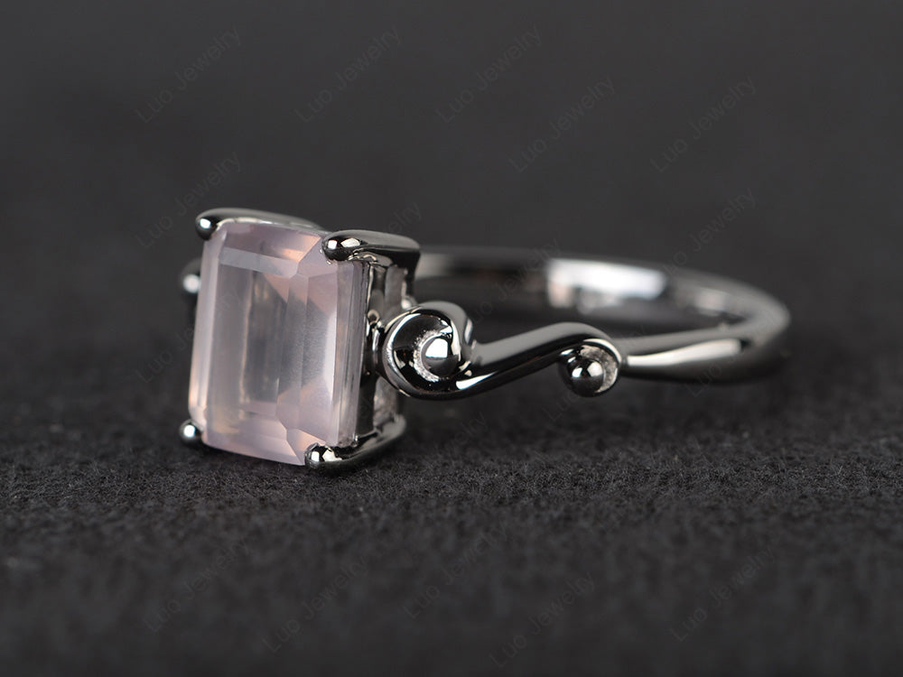 Unique Emerald Cut Rose Quartz Ring Rose Gold - LUO Jewelry