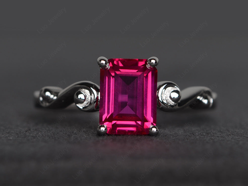 Unique Emerald Cut Ruby Ring Rose Gold - LUO Jewelry