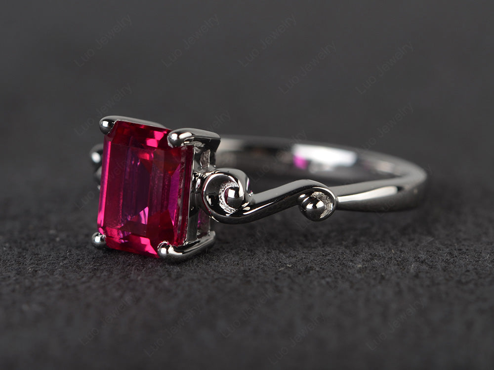 Unique Emerald Cut Ruby Ring Rose Gold - LUO Jewelry