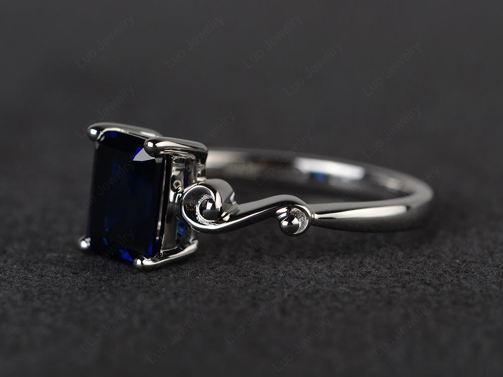 Unique Emerald Cut Lab Sapphire Ring Rose Gold - LUO Jewelry