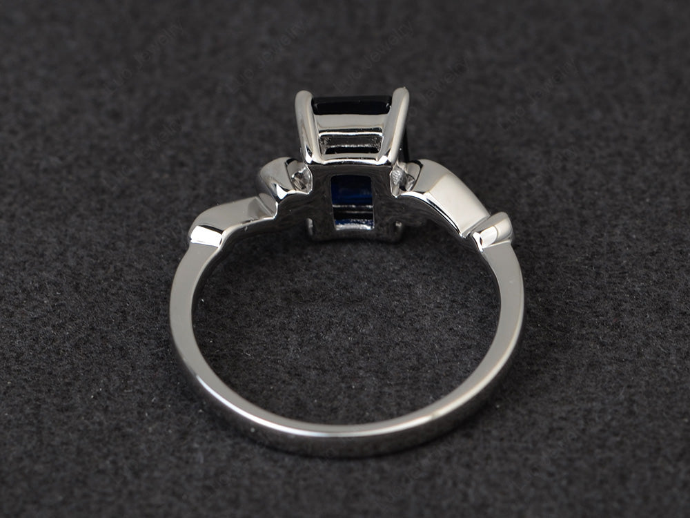 Unique Emerald Cut Lab Sapphire Ring Rose Gold - LUO Jewelry