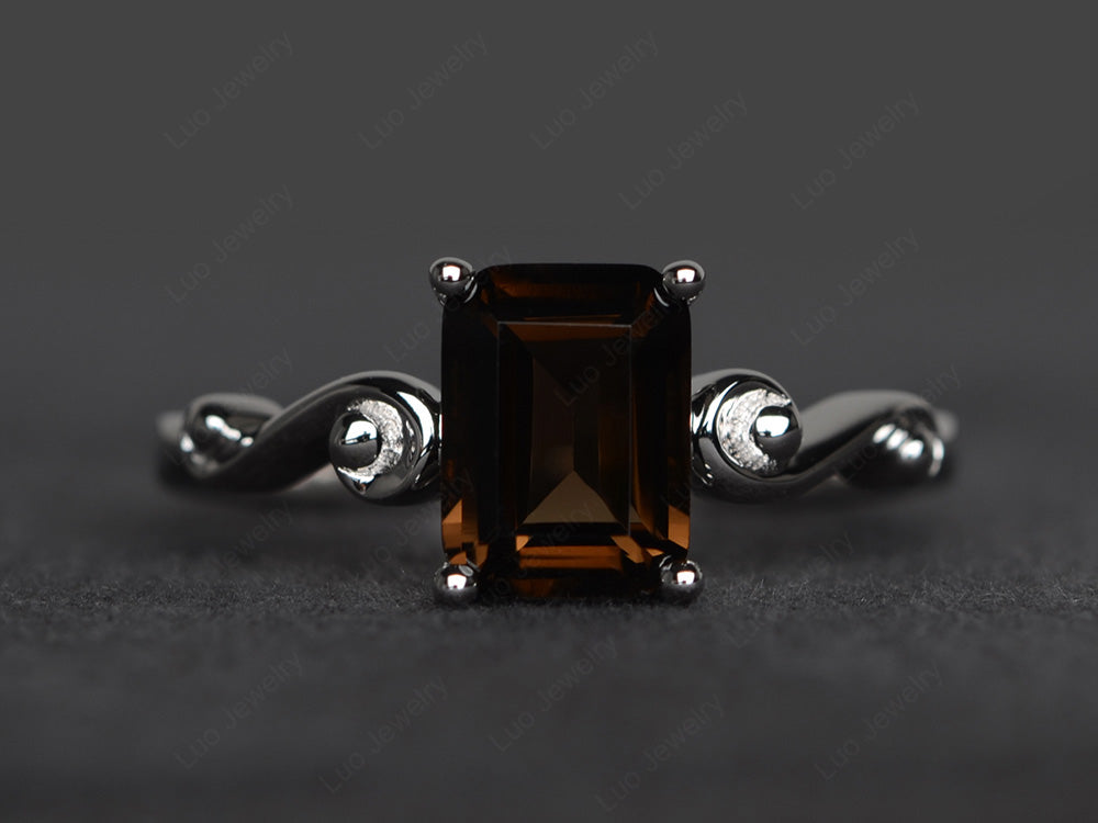 Unique Emerald Cut Smoky Quartz  Ring Rose Gold - LUO Jewelry