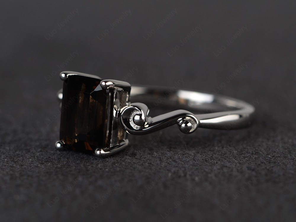 Unique Emerald Cut Smoky Quartz  Ring Rose Gold - LUO Jewelry