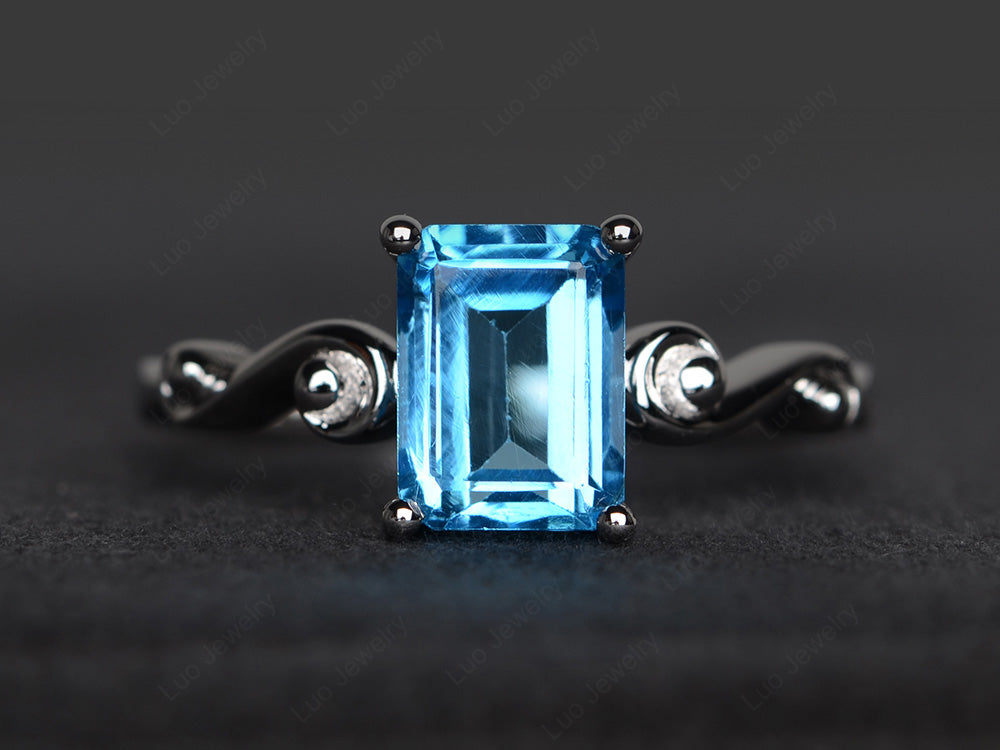 Unique Emerald Cut Swiss Blue Topaz Ring Rose Gold - LUO Jewelry