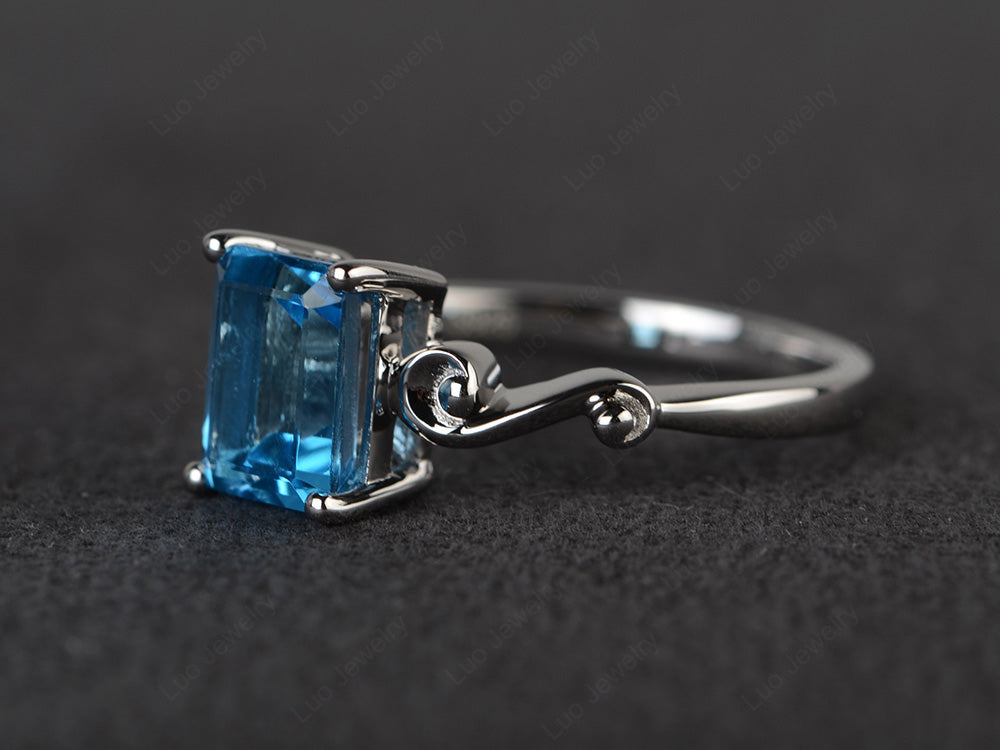 Unique Emerald Cut Swiss Blue Topaz Ring Rose Gold - LUO Jewelry