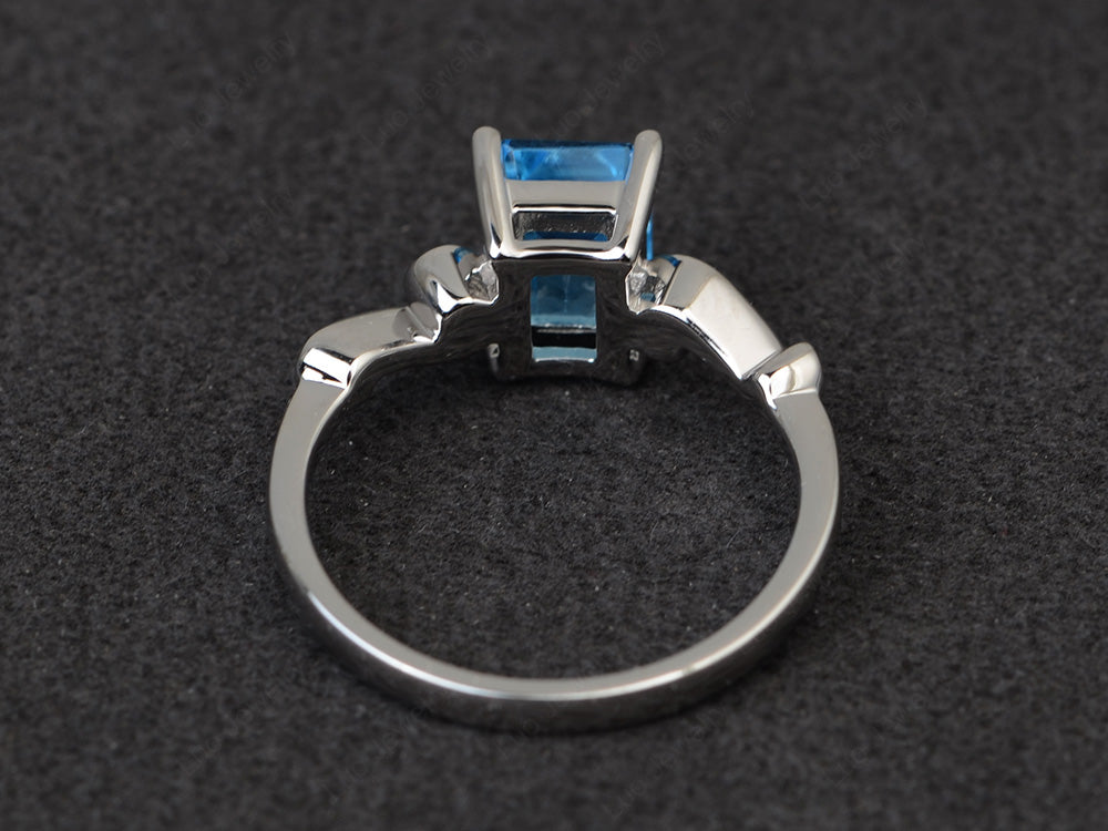 Unique Emerald Cut Swiss Blue Topaz Ring Rose Gold - LUO Jewelry