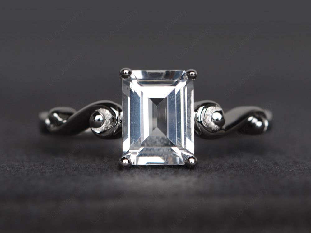 Unique Emerald Cut White Topaz Ring Rose Gold - LUO Jewelry