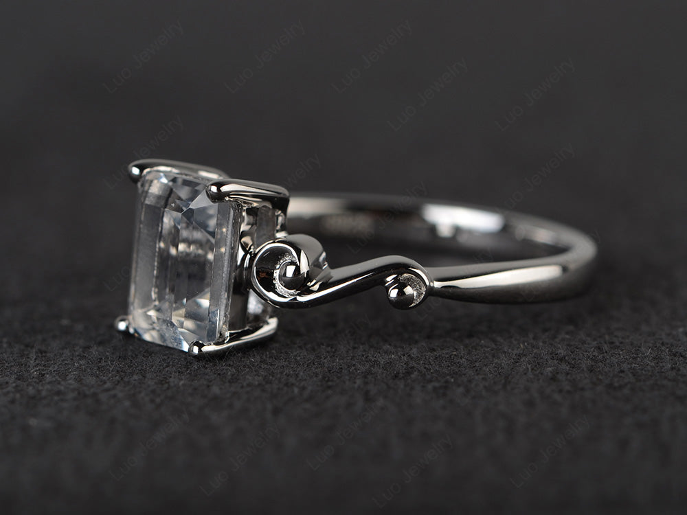 Unique Emerald Cut White Topaz Ring Rose Gold - LUO Jewelry