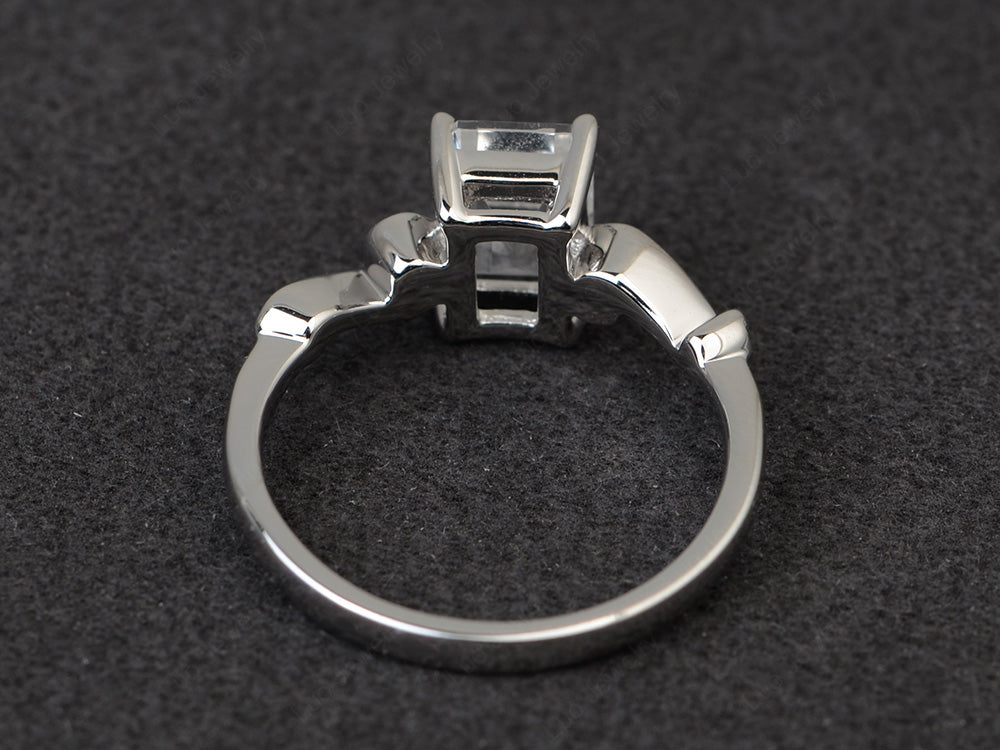 Unique Emerald Cut White Topaz Ring Rose Gold - LUO Jewelry