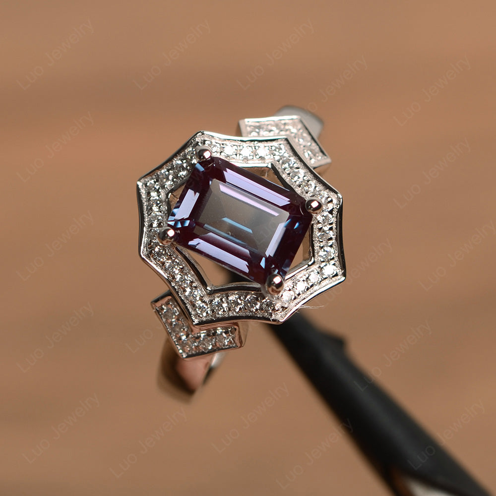 Emerald Cut Alexandrite Cocktail Ring White Gold - LUO Jewelry