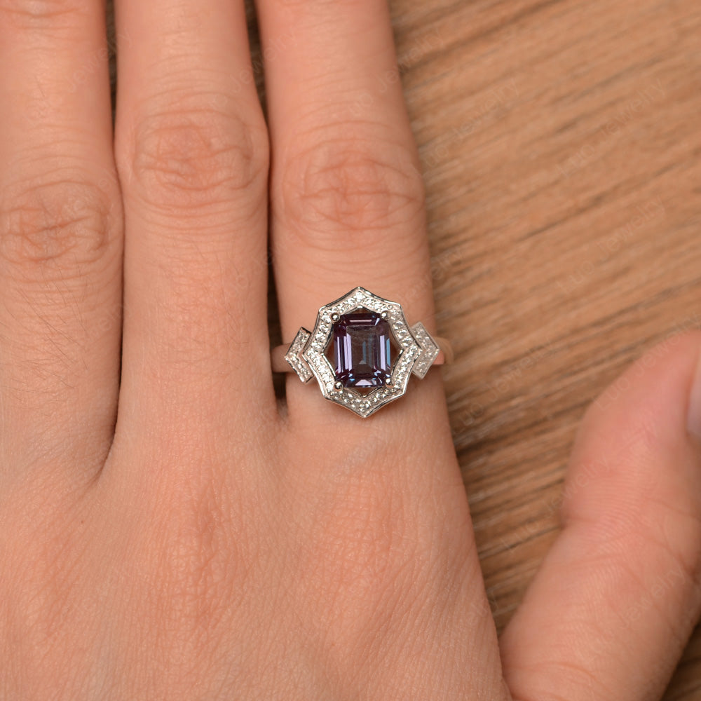 Emerald Cut Alexandrite Cocktail Ring White Gold - LUO Jewelry
