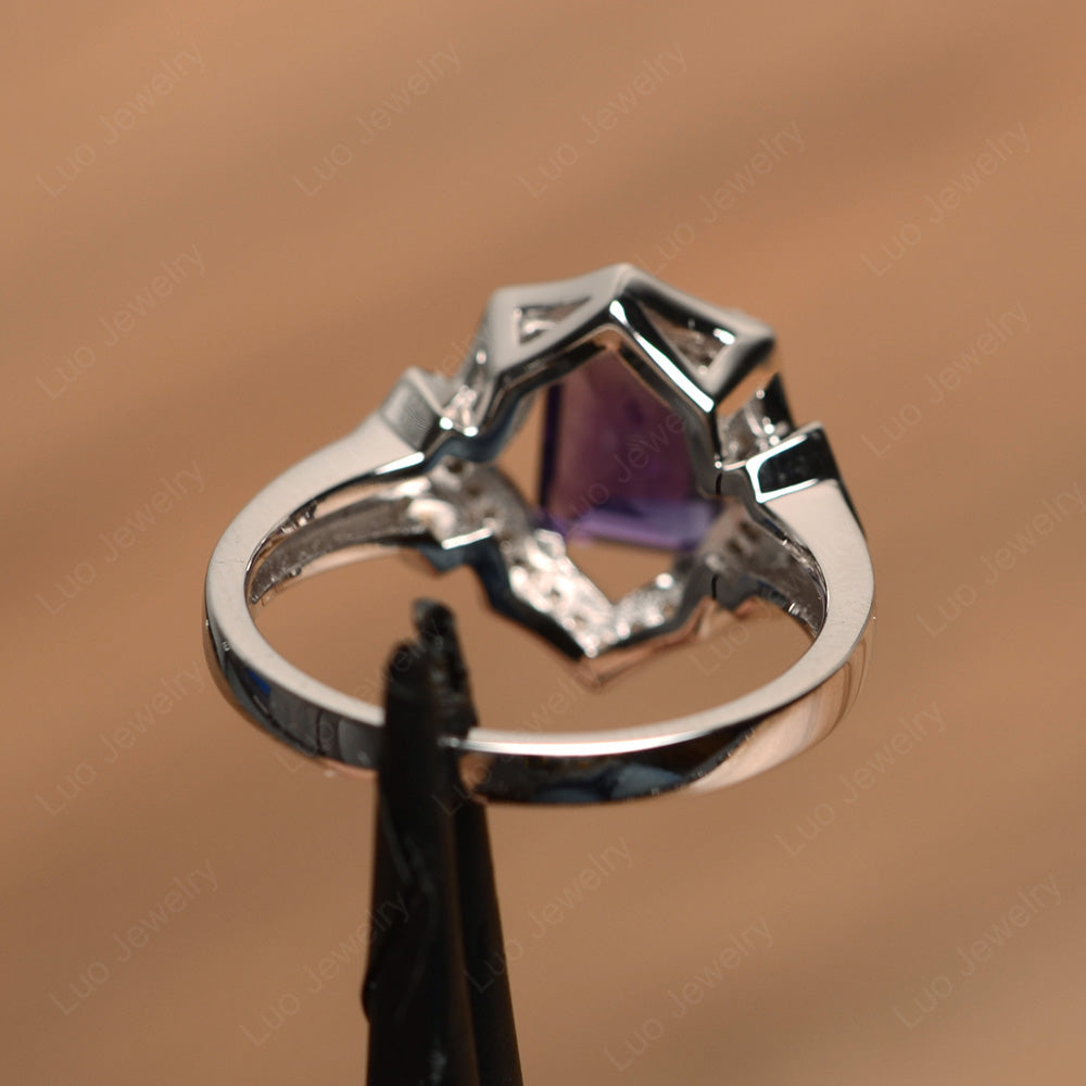 Emerald Cut Amethyst Cocktail Ring White Gold - LUO Jewelry
