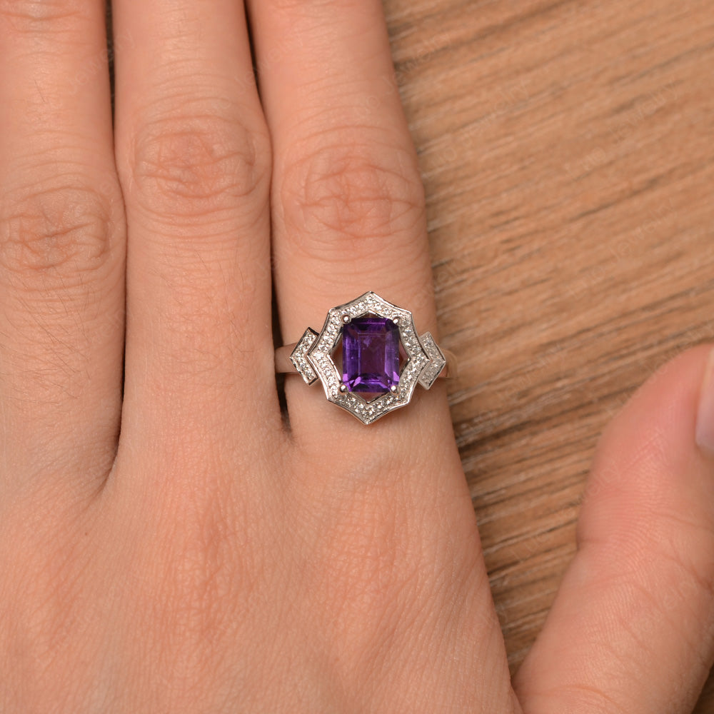 Emerald Cut Amethyst Cocktail Ring White Gold - LUO Jewelry