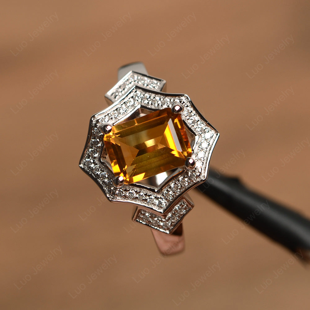 Emerald Cut Citrine Cocktail Ring White Gold - LUO Jewelry