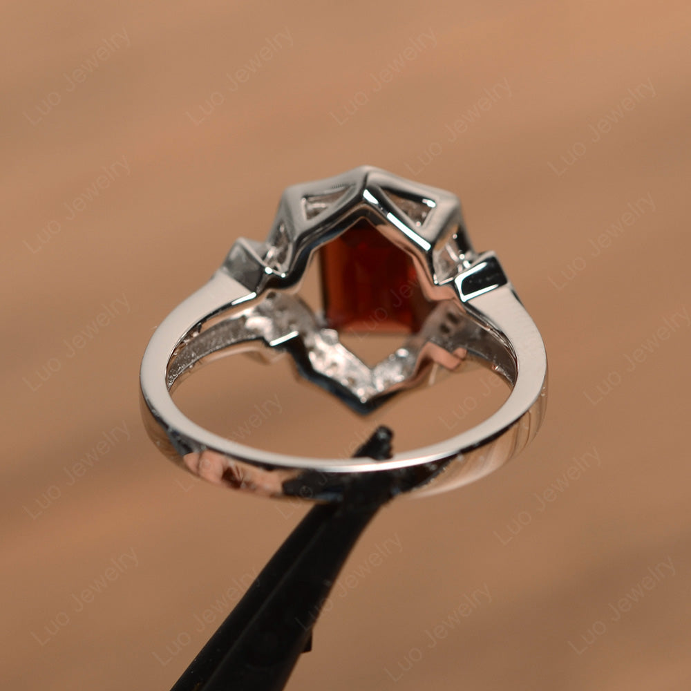 Emerald Cut Garnet Cocktail Ring White Gold - LUO Jewelry