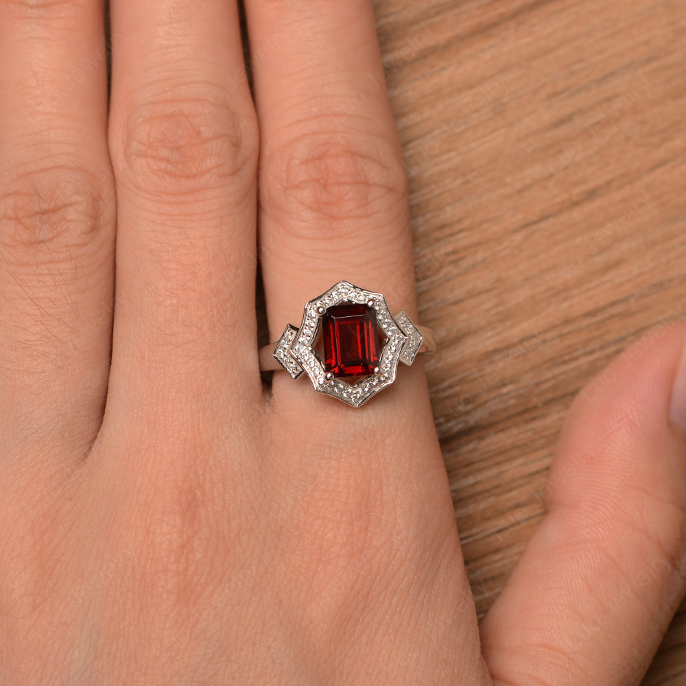 Emerald Cut Garnet Cocktail Ring White Gold - LUO Jewelry