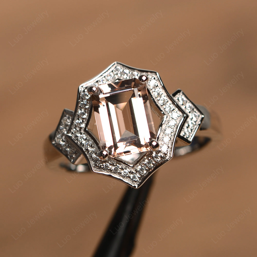 Emerald Cut Morganite Cocktail Ring White Gold - LUO Jewelry