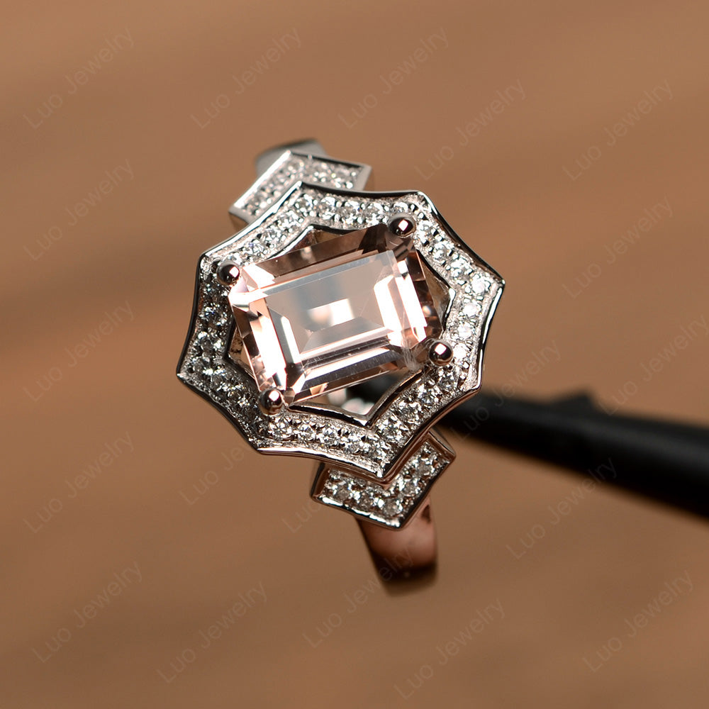 Emerald Cut Morganite Cocktail Ring White Gold - LUO Jewelry