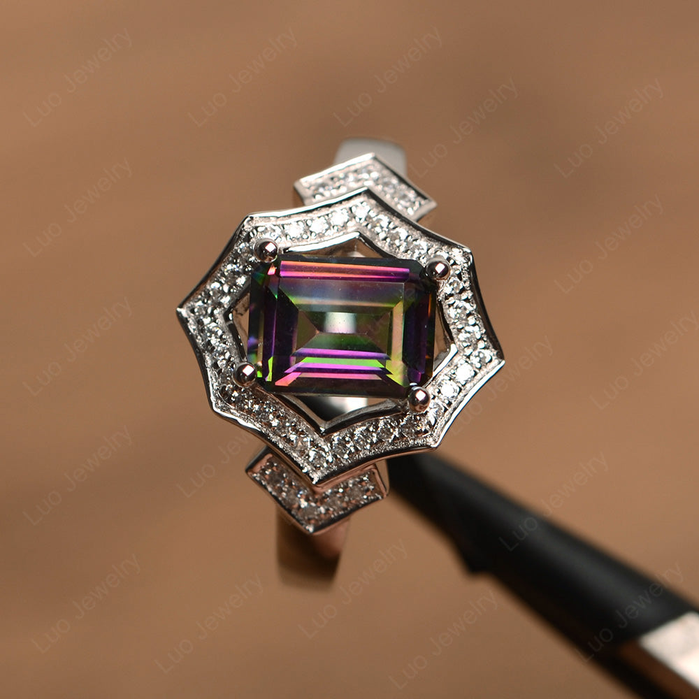 Emerald Cut Mystic Topaz Cocktail Ring White Gold - LUO Jewelry