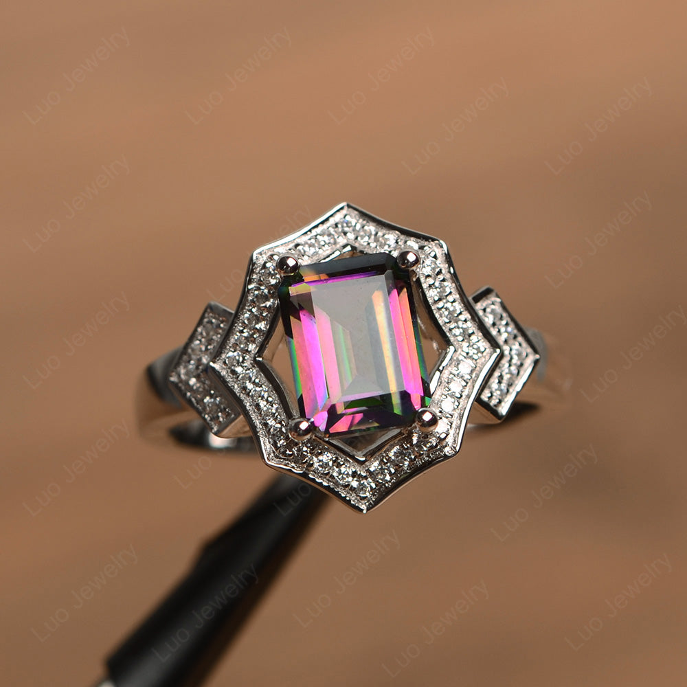 Emerald Cut Mystic Topaz Cocktail Ring White Gold - LUO Jewelry