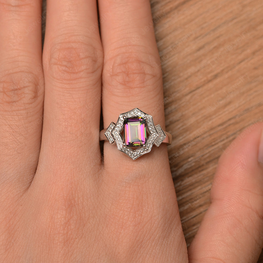 Emerald Cut Mystic Topaz Cocktail Ring White Gold - LUO Jewelry