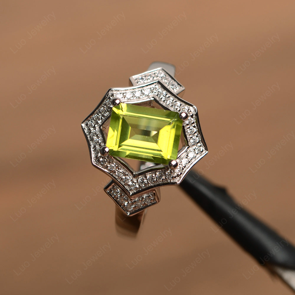 Emerald Cut Peridot Cocktail Ring White Gold - LUO Jewelry
