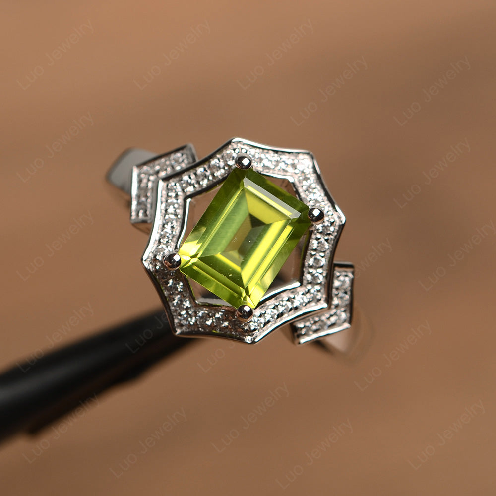 Emerald Cut Peridot Cocktail Ring White Gold - LUO Jewelry