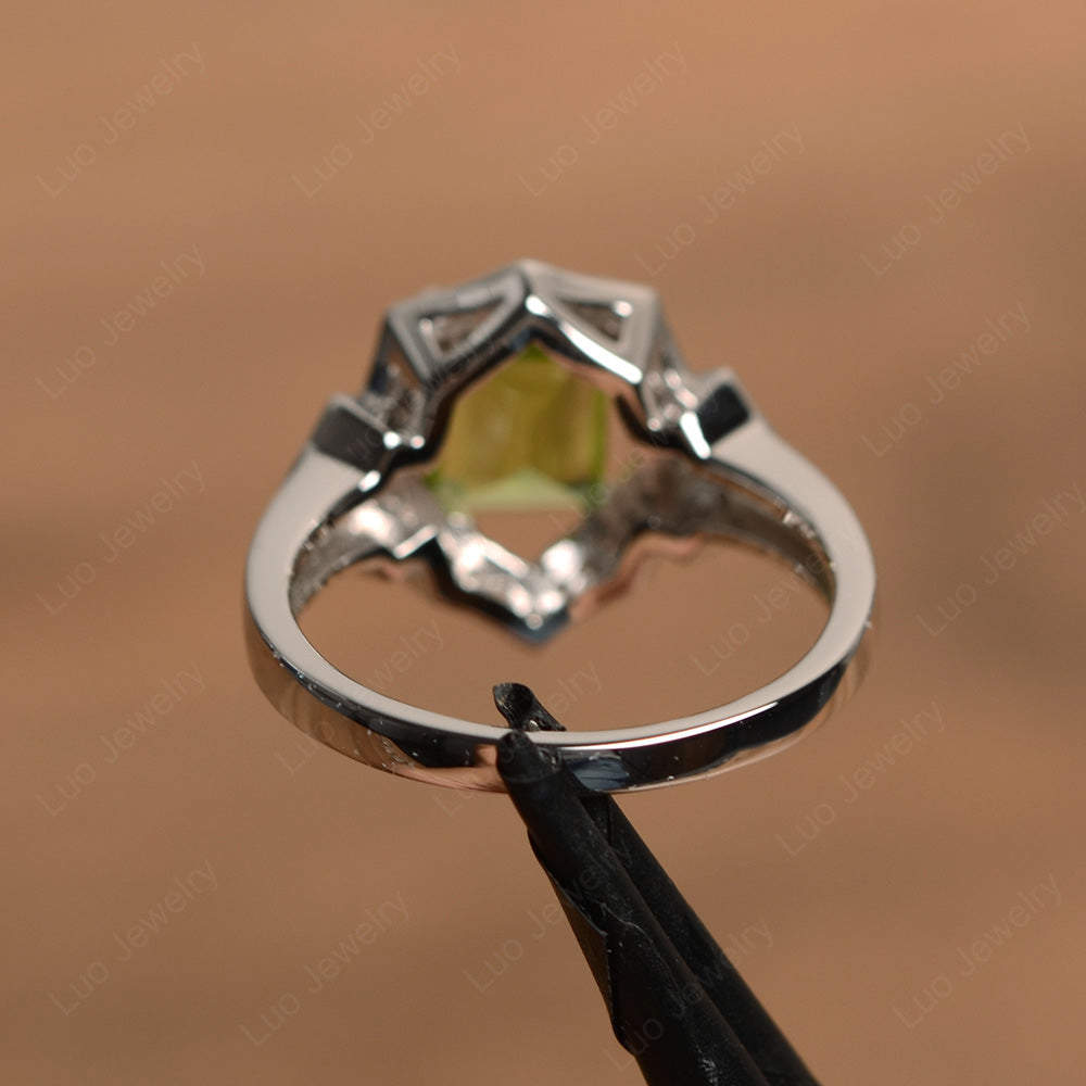 Emerald Cut Peridot Cocktail Ring White Gold - LUO Jewelry