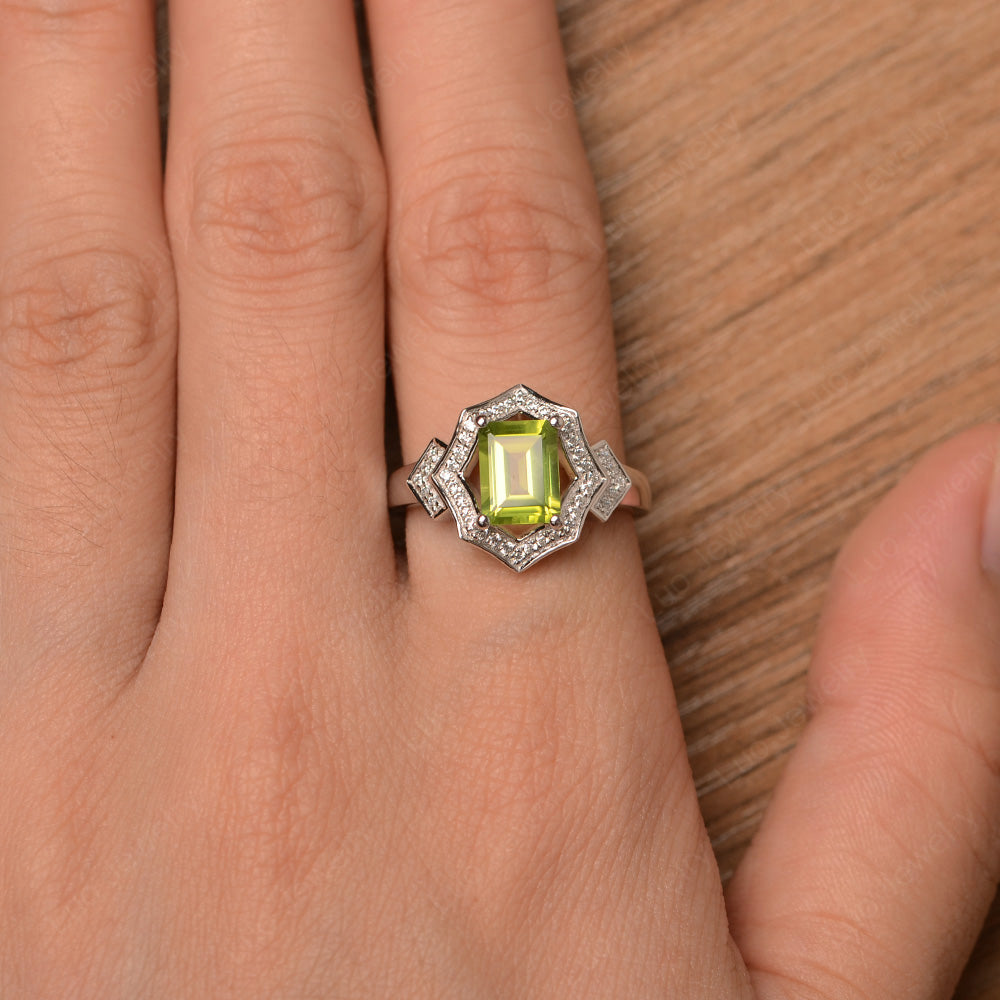 Emerald Cut Peridot Cocktail Ring White Gold - LUO Jewelry