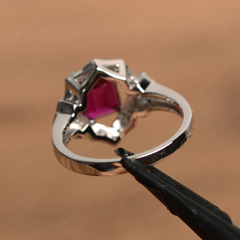 Emerald Cut Ruby Cocktail Ring White Gold - LUO Jewelry