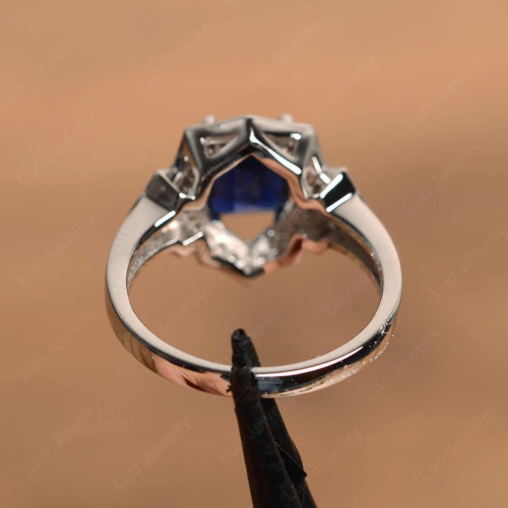 Emerald Cut Lab Sapphire Cocktail Ring White Gold - LUO Jewelry