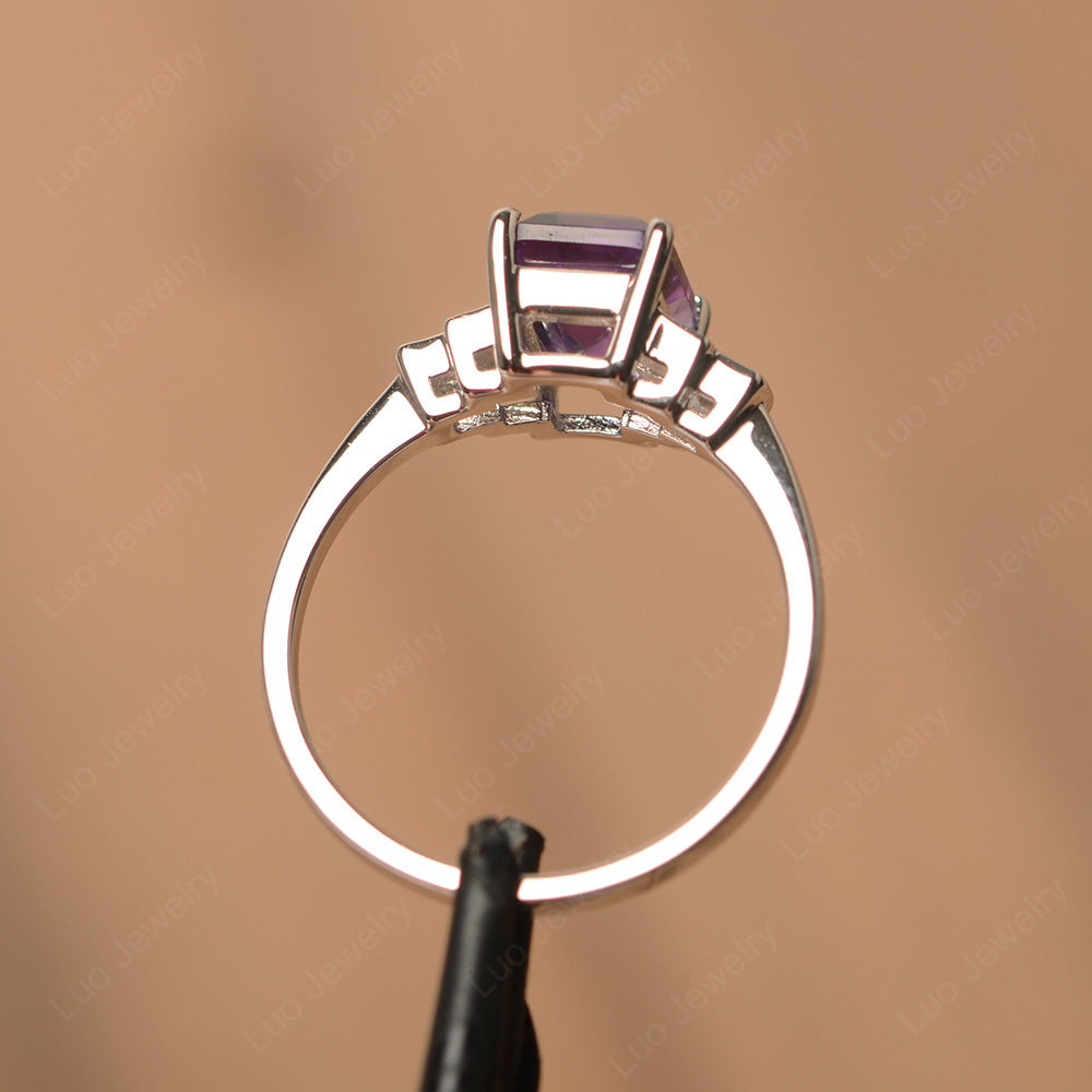 Emerald Cut Amethyst Promise Ring White Gold - LUO Jewelry