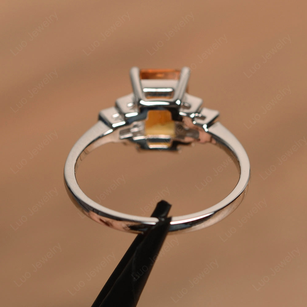 Emerald Cut Citrine Promise Ring White Gold - LUO Jewelry