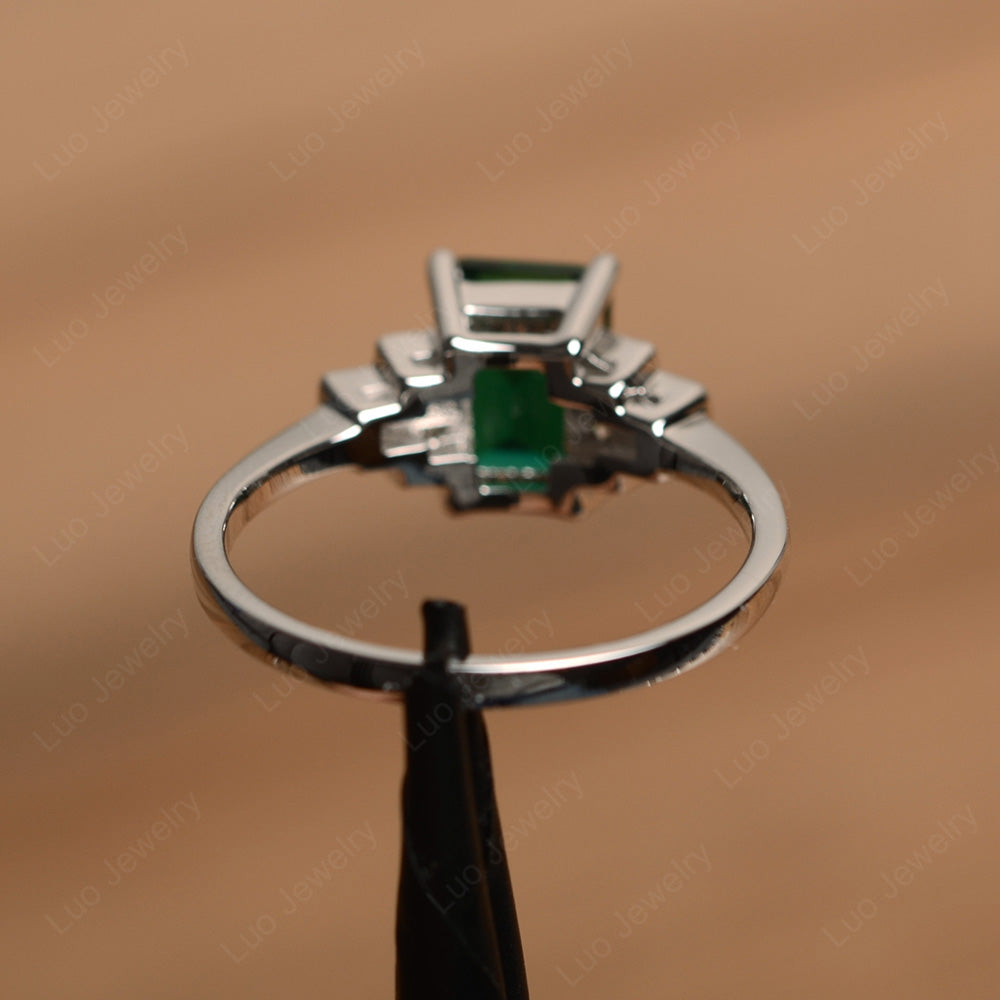 Emerald Cut Lab Emerald Promise Ring White Gold - LUO Jewelry