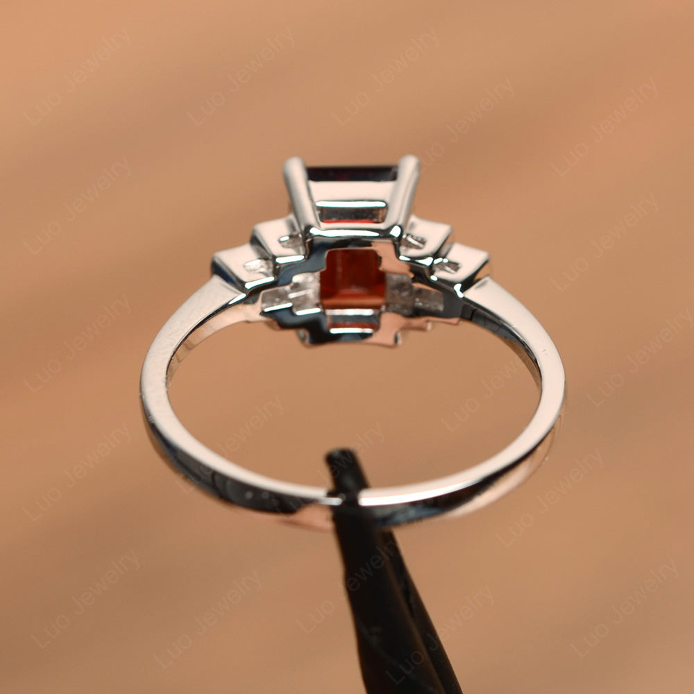 Emerald Cut Garnet Promise Ring White Gold - LUO Jewelry