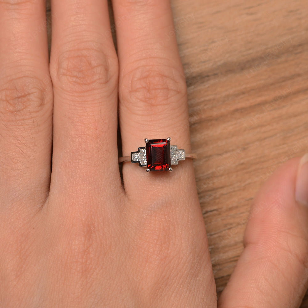 Emerald Cut Garnet Promise Ring White Gold - LUO Jewelry