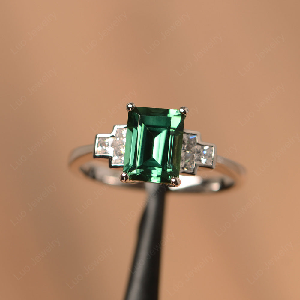 Emerald Cut Green Sapphire Promise Ring White Gold - LUO Jewelry
