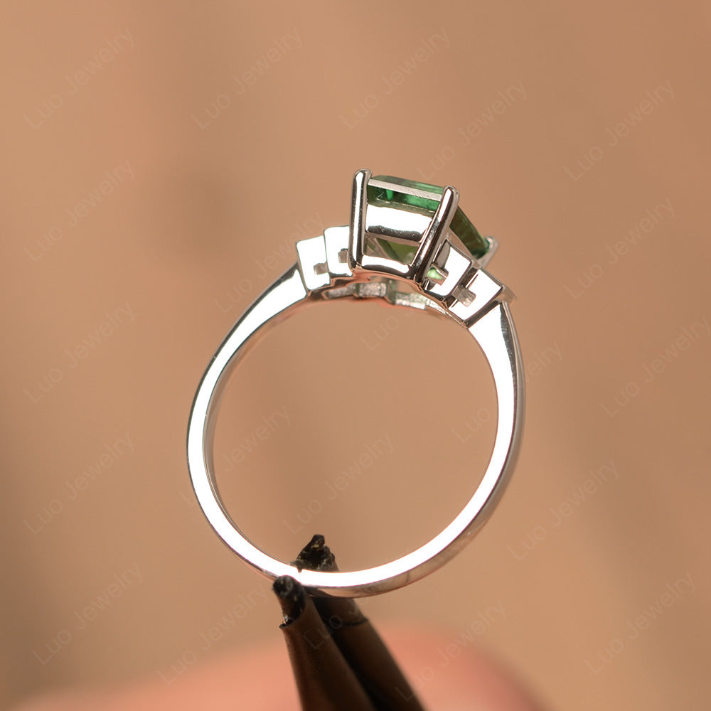 Emerald Cut Green Sapphire Promise Ring White Gold - LUO Jewelry