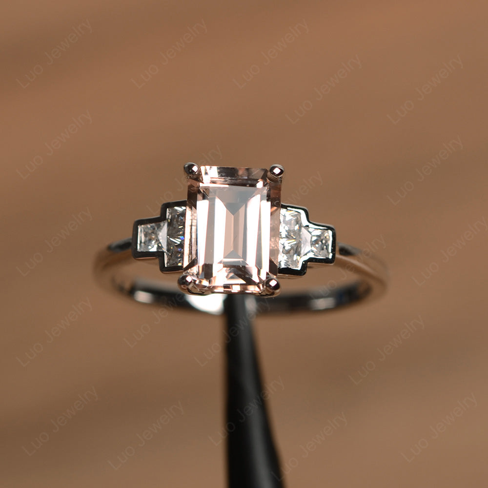 Emerald Cut Morganite Promise Ring White Gold - LUO Jewelry