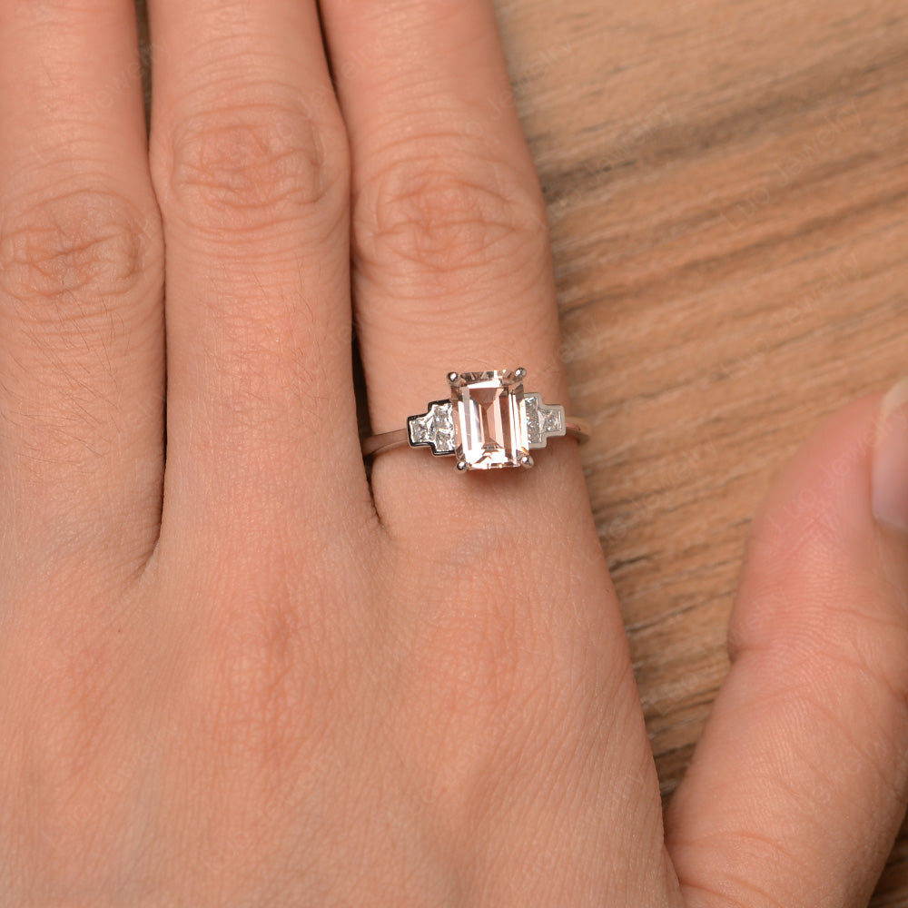 Emerald Cut Morganite Promise Ring White Gold - LUO Jewelry