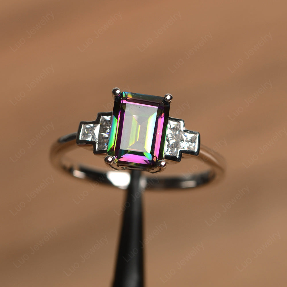 Emerald Cut Mystic Topaz Promise Ring White Gold - LUO Jewelry