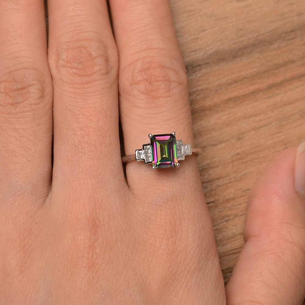 Emerald Cut Mystic Topaz Promise Ring White Gold - LUO Jewelry